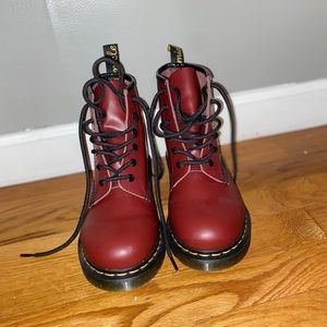 Red leather winter boots